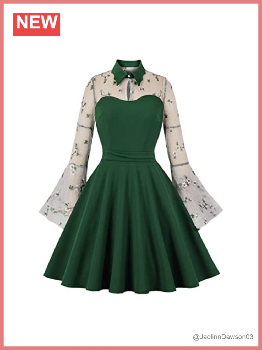 Women Vintage 1950s Rockabilly Swing Dress with Belt Peter Pan Collar